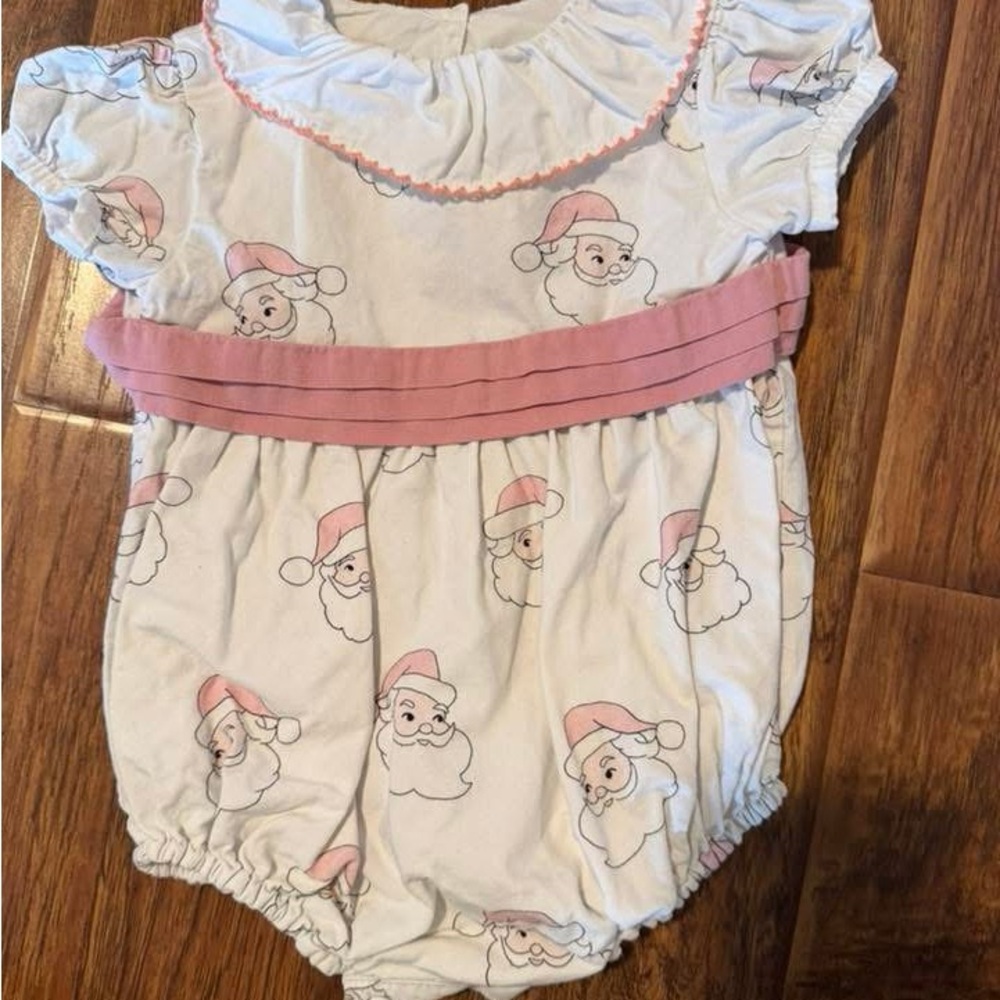 Santa Print Pink and White Kids One Piece